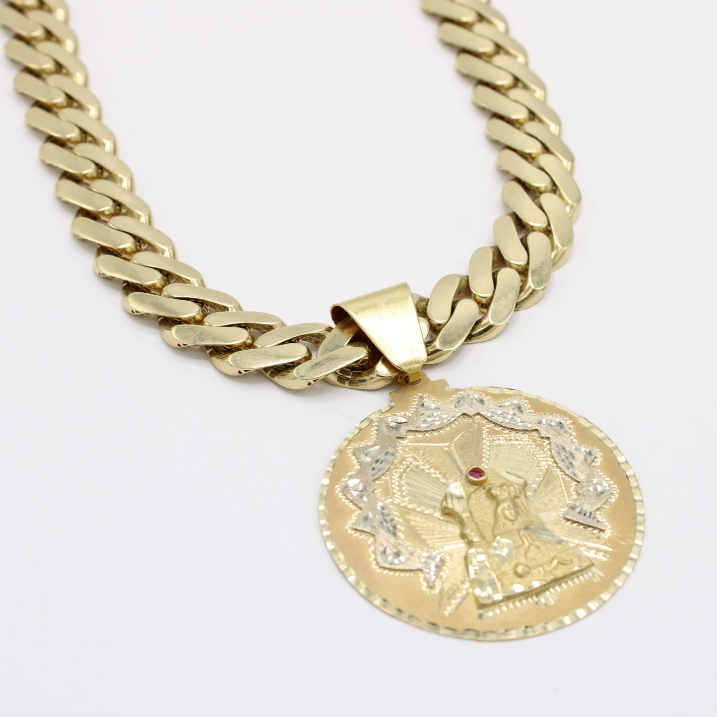 14K Virgen Mira Pendant (Red Stone)  with ITTALLO Men´s Choker Yellow Gold