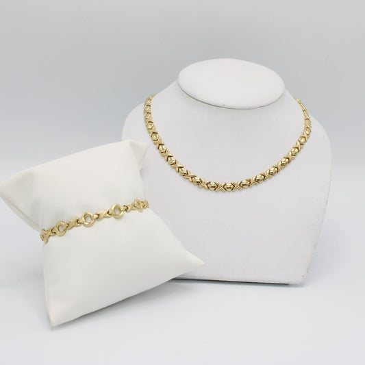 14K Set XOXO Choker With Bracelet Cz Stones Yellow Gold