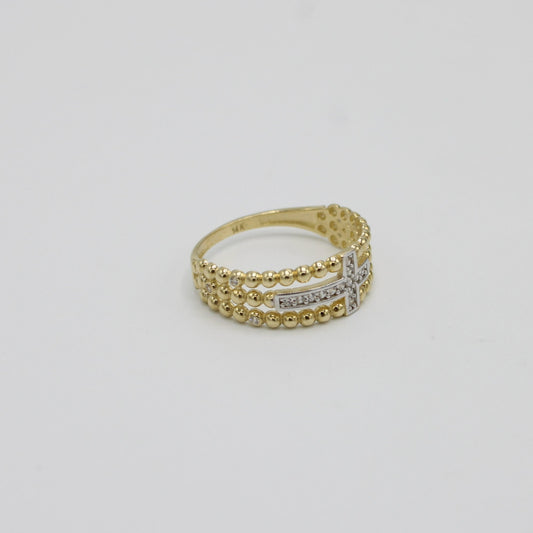 14K Cross Ring Cz Stones Yellow Gold