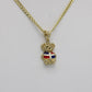 14k Teddy Bear Dominican Flag Pendant Cz Stones With Flat Cuban Chain Yellow Gold