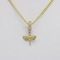14K Dragon-Fly Charm Cz Stones With Flat Cuban Chain Yellow Gold