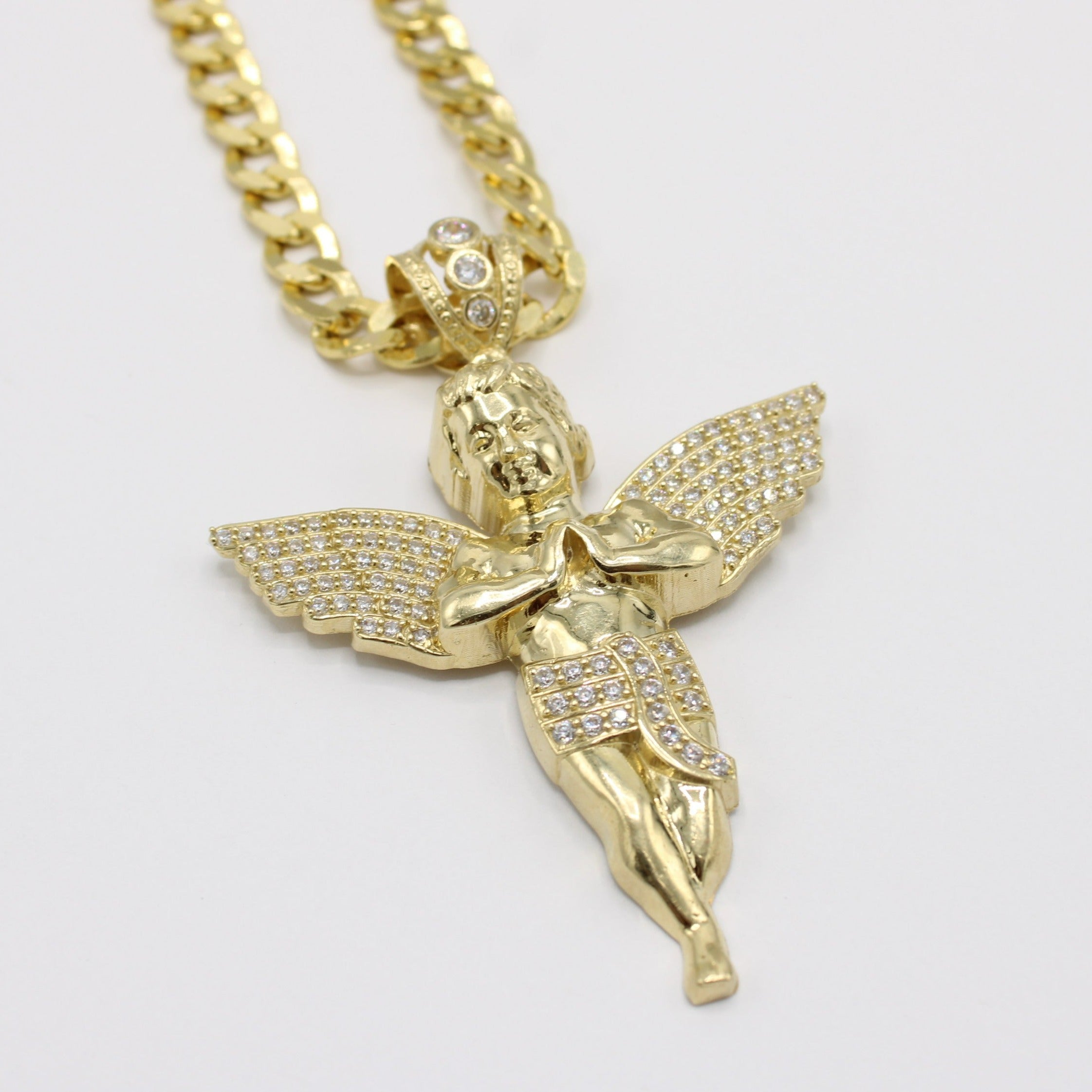 14K GP Angel Medallion popular Pendant with cuban Chain