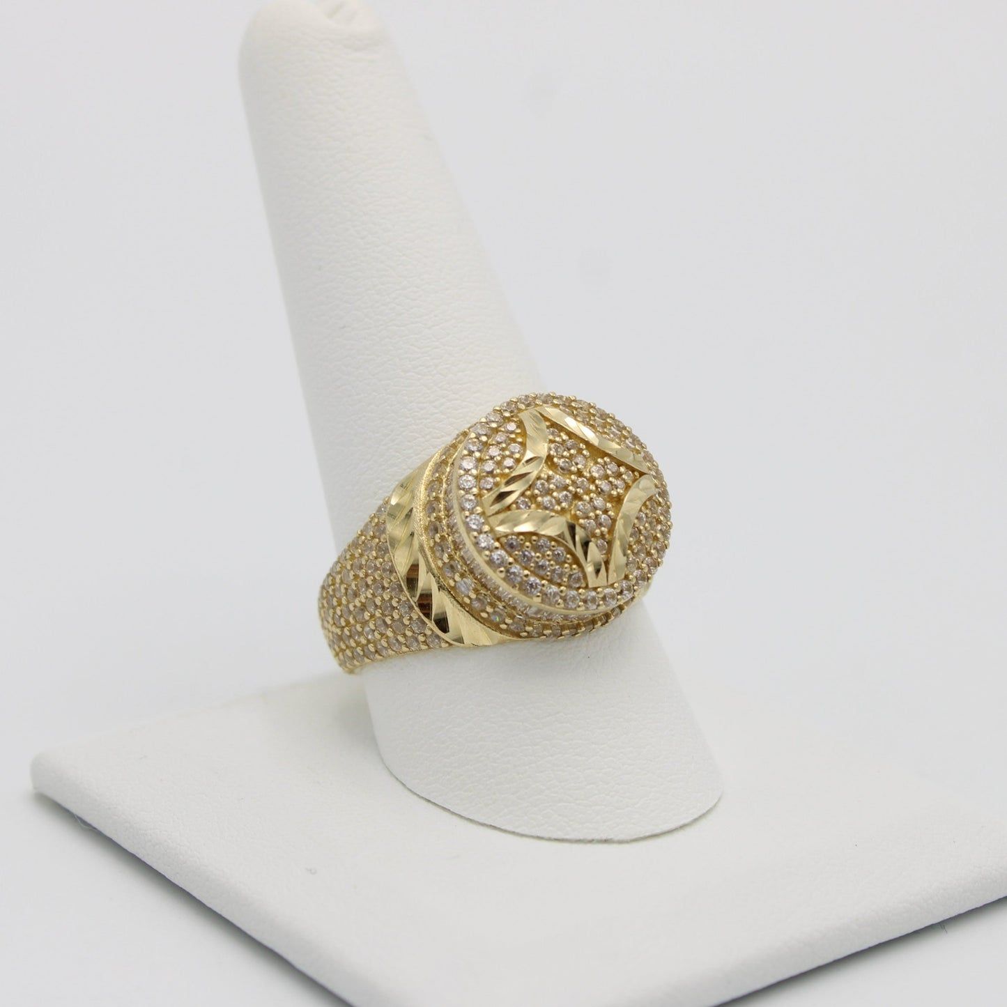 14K Round Men's Cuban Ring Yellow Gold