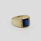 14K Men's Ring Cz Stones (Blue Stone) Yellow Gold