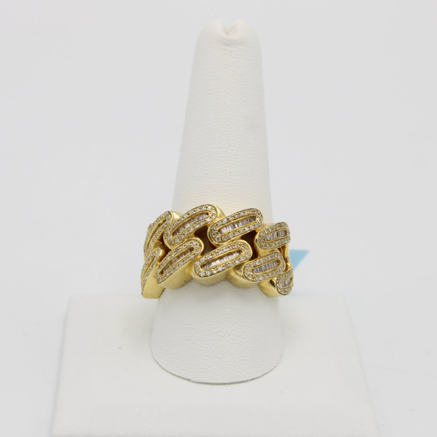 14K VS Diamond/ Baguette Men's Cuban Ring Yellow Gold