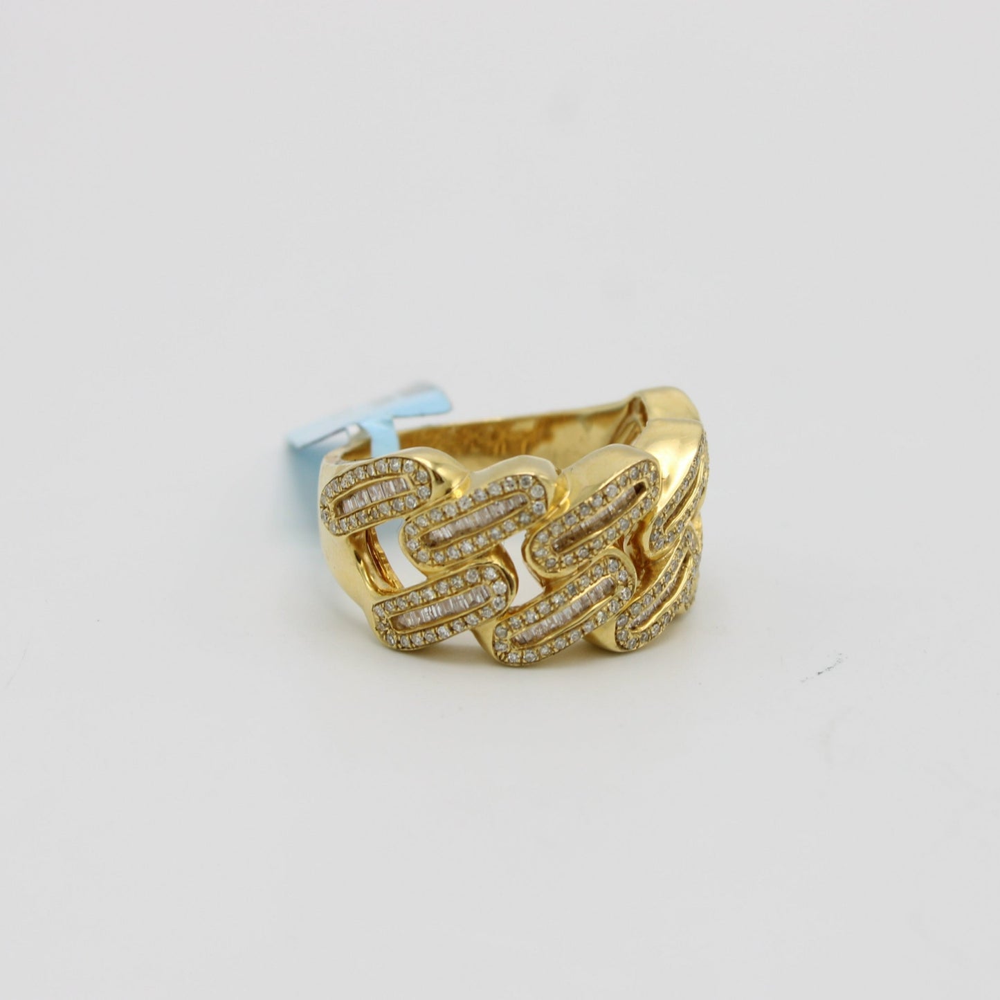 14K VS Diamond/ Baguette Men's Cuban Ring Yellow Gold