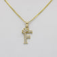 14K Crown Initial Name (F) Cz Stones With Solid Flat Cuban Chain Yellow Gold