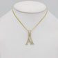 14K Initial Name (A) Cz Stones/Baguette With Solid Flat Cuban Chain Yellow Gold