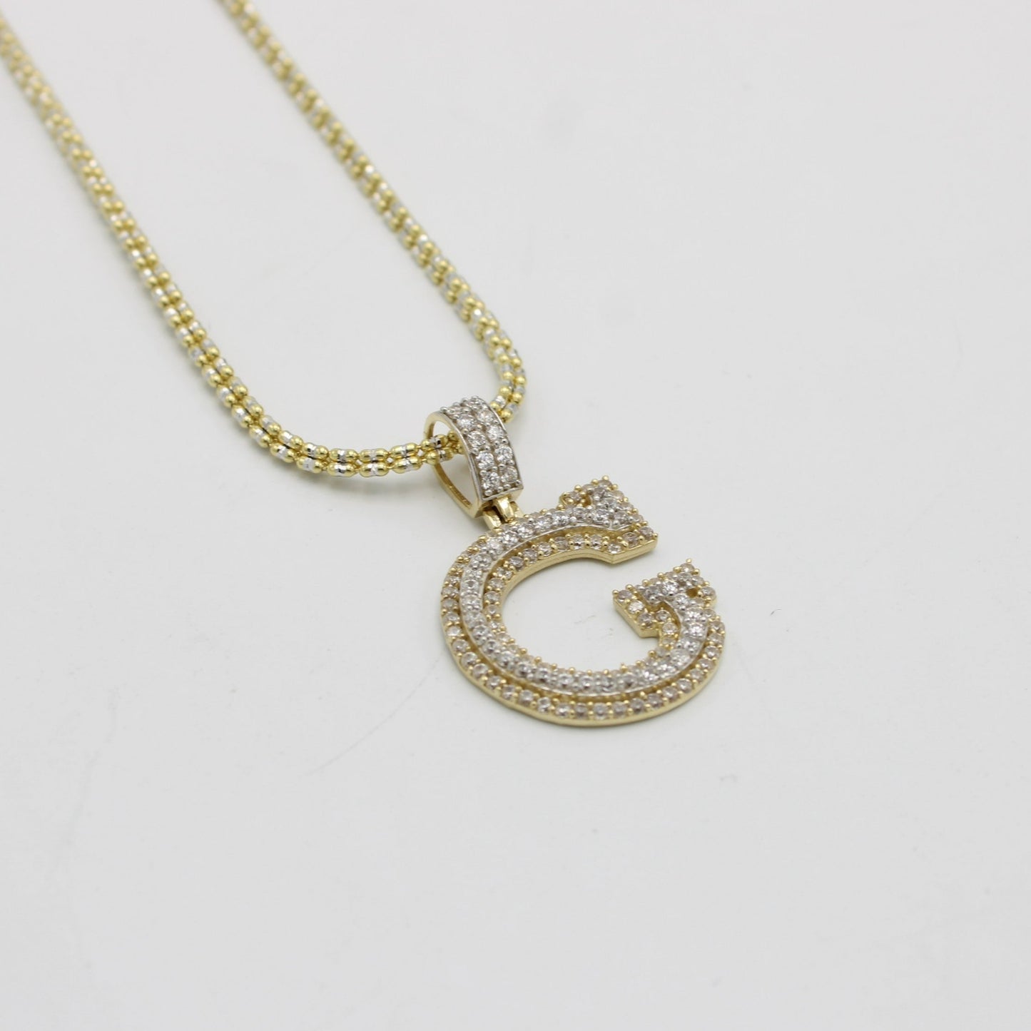 14K Initial Name (G) Cz Stones With Ice Chain Yellow Gold