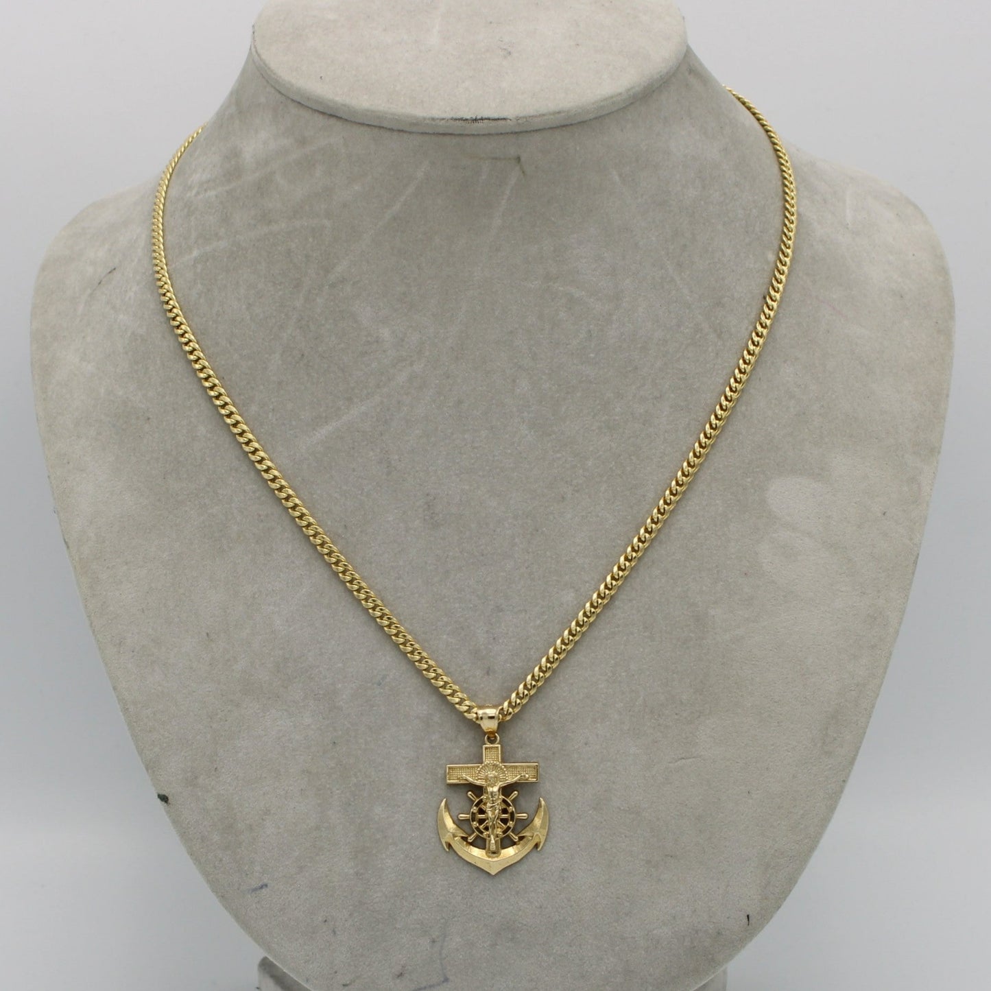 14K Anchor Pendant With Miami CubanChain Yellow Gold