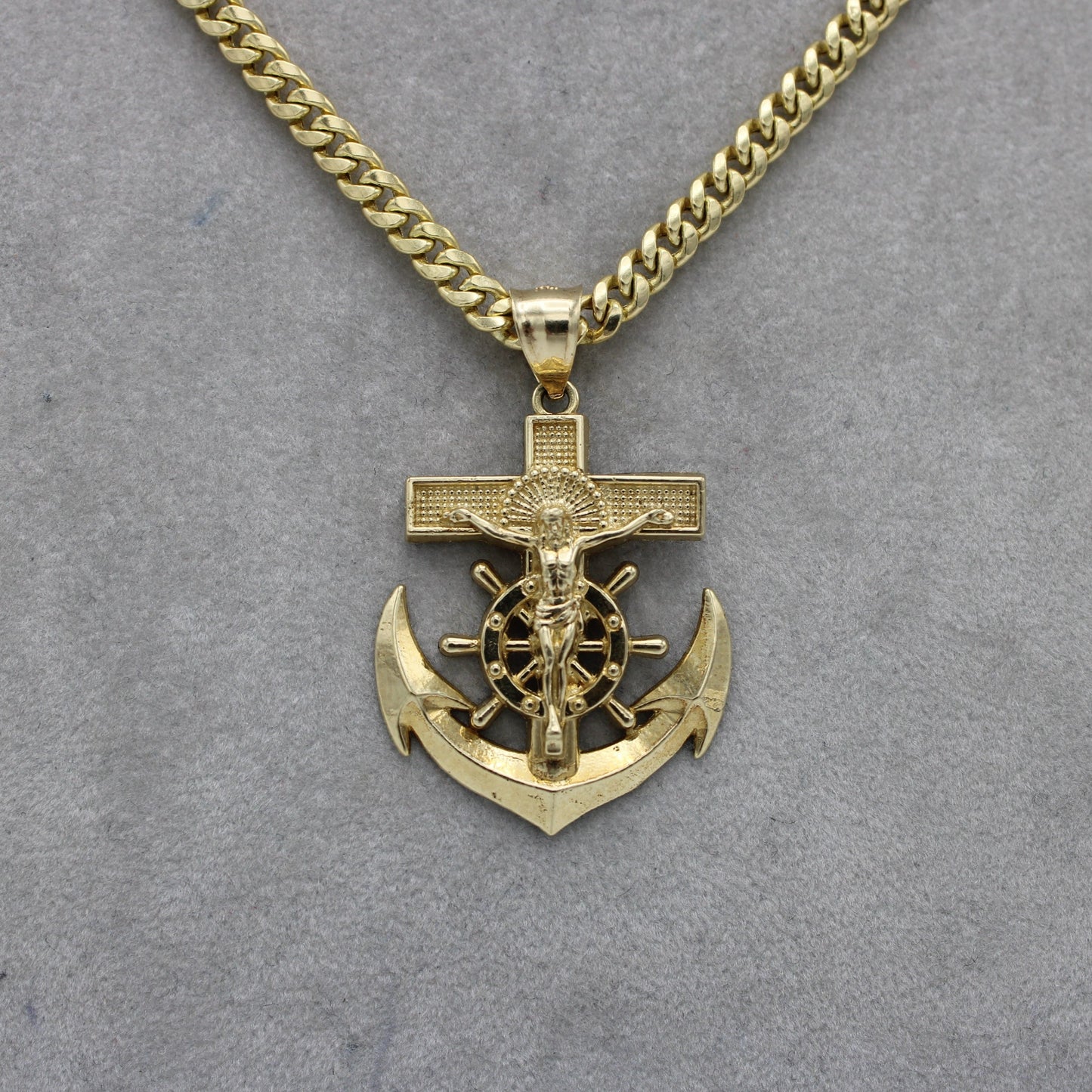 14K Anchor Pendant With Miami CubanChain Yellow Gold