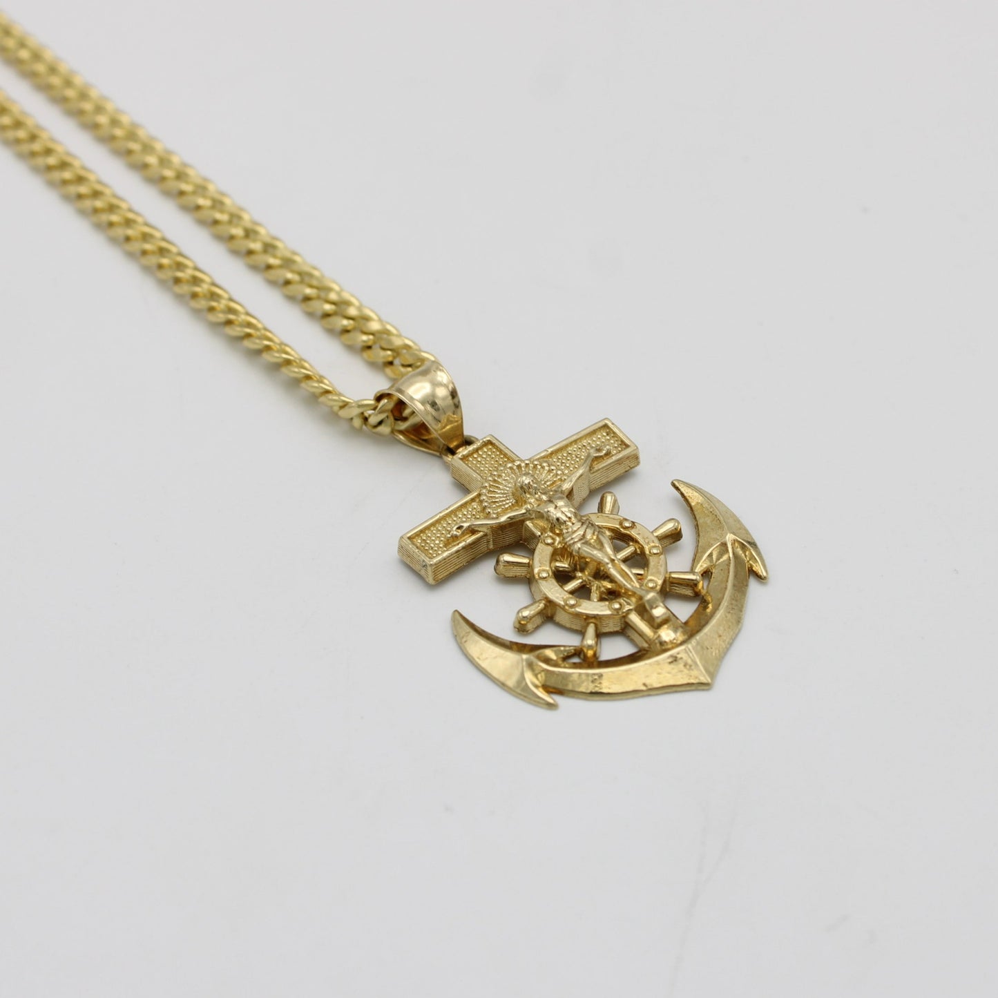 14K Anchor Pendant With Miami CubanChain Yellow Gold