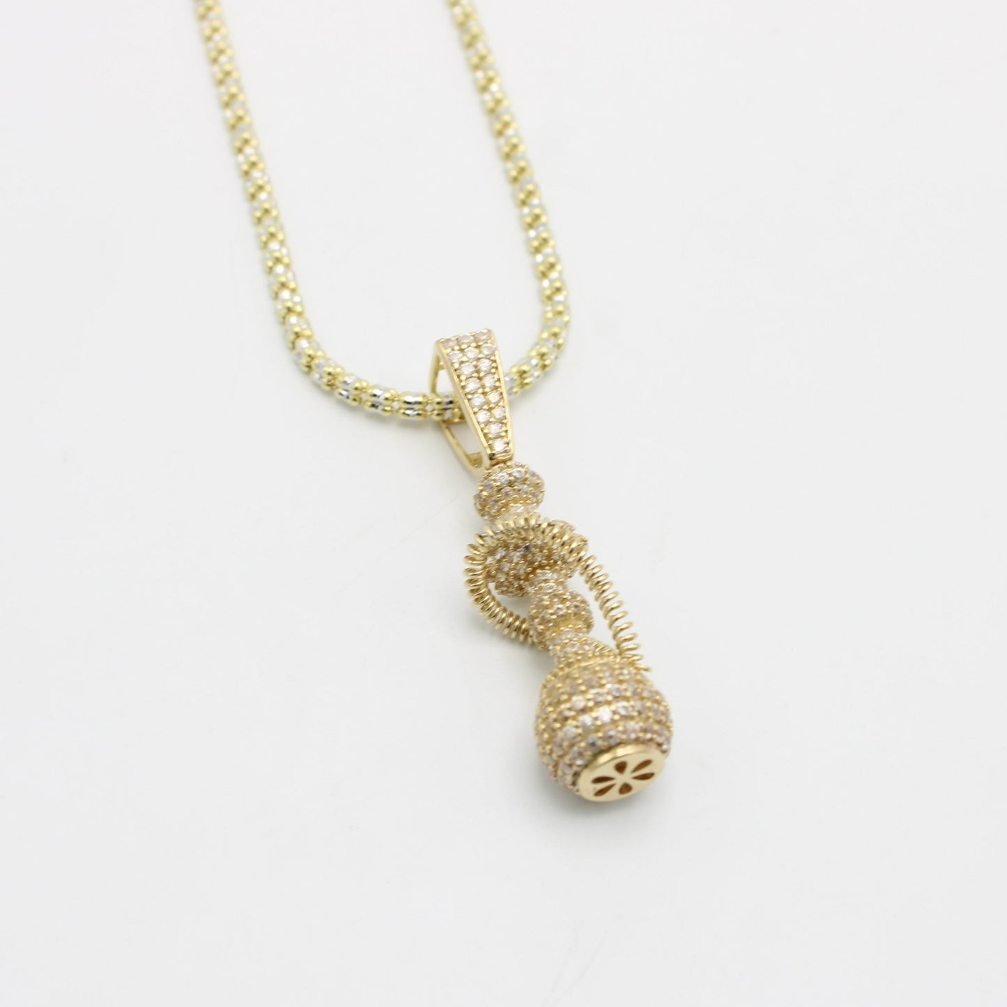 14K Hookah Pendant Cz Stones With Ice Chain Yellow Gold