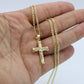 14K Cross Pendant Two Tones  With Semi-Solid Flat Cuban Chain Yellow Gold