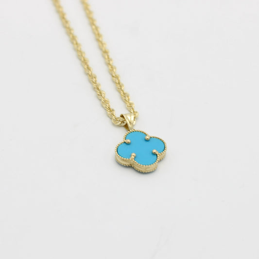 14K Fancy VC Pendant (Sky Blue) With Rope Chain Yellow Gold