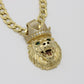 14K Lion King Cz Stones With Semi-Solid Flat Cuban Chain Yellow Gold