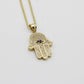 14K Hamsa Pendant Cz Stones With Rope Chain Yellow Gold