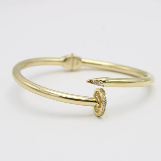 14K Nail Bangle Cz Stones Yellow Gold