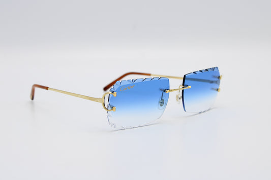 Luxury Cartier Eyewear Blue Lenses Yellow Gold