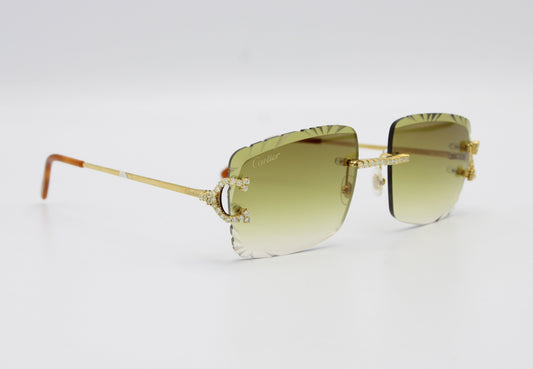 Luxury Cartier Eyewear Olive Lenses Yellow Gold