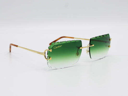 Luxury Cartier Eyewear Green Lenses Yellow Gold