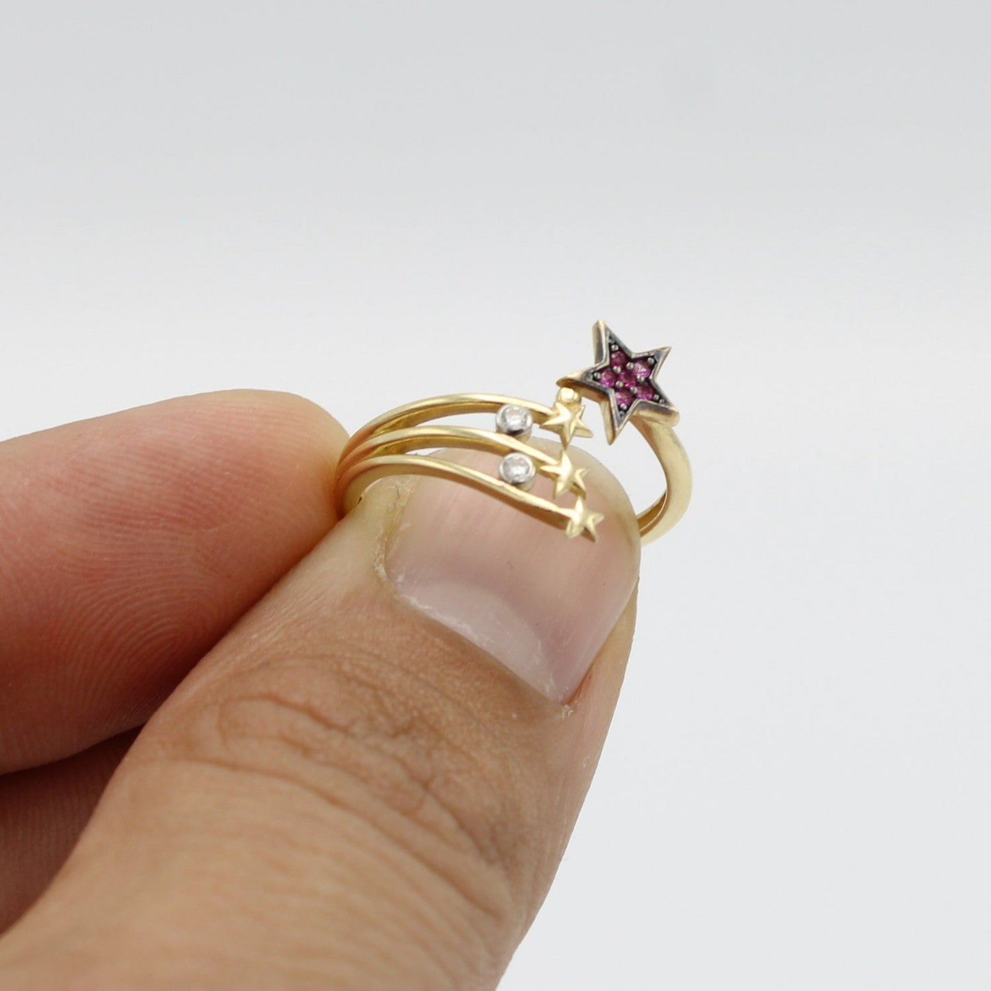 14K Star Ring Cz Stones Yellow Gold