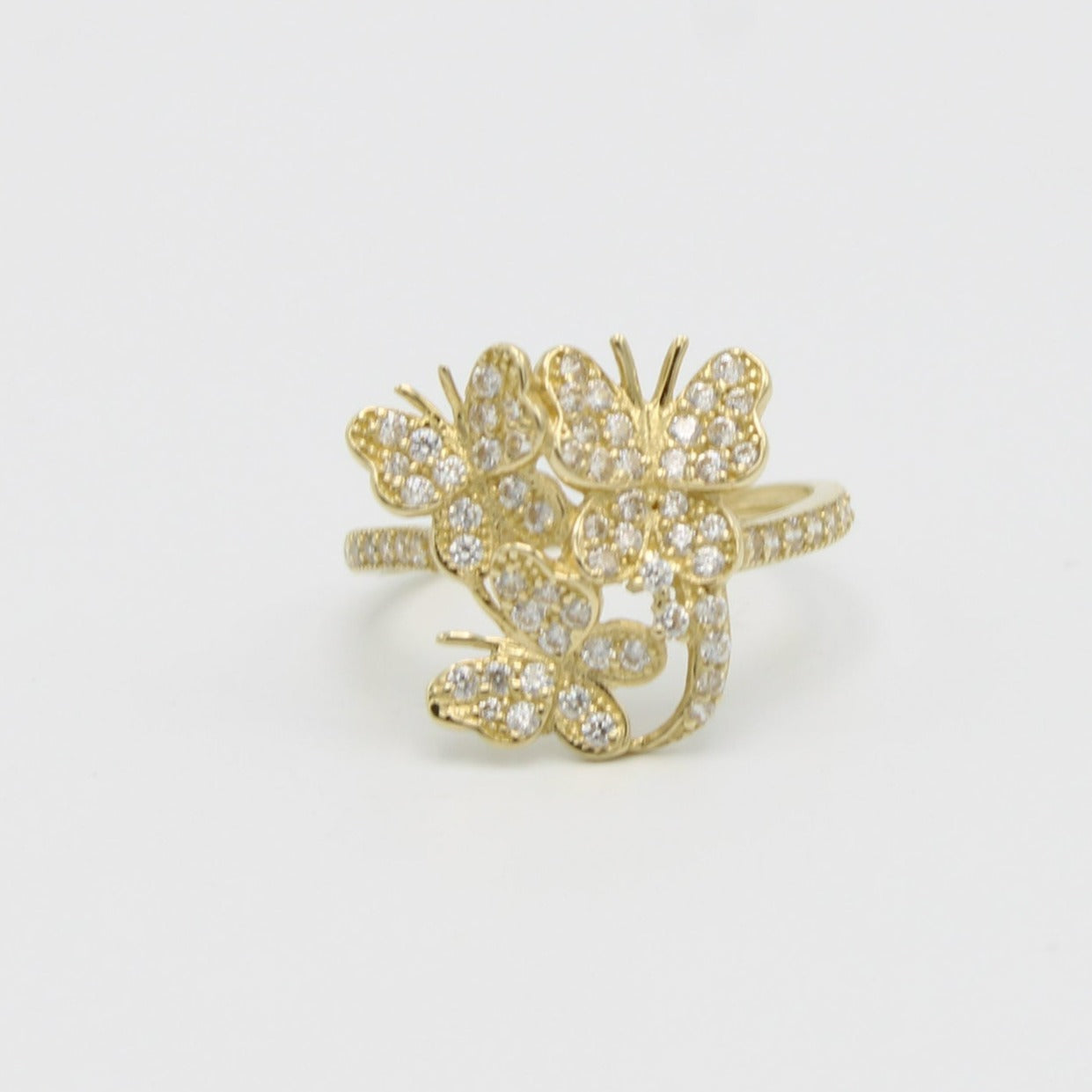 14K Butterfly Ring Cz Stones Yellow Gold