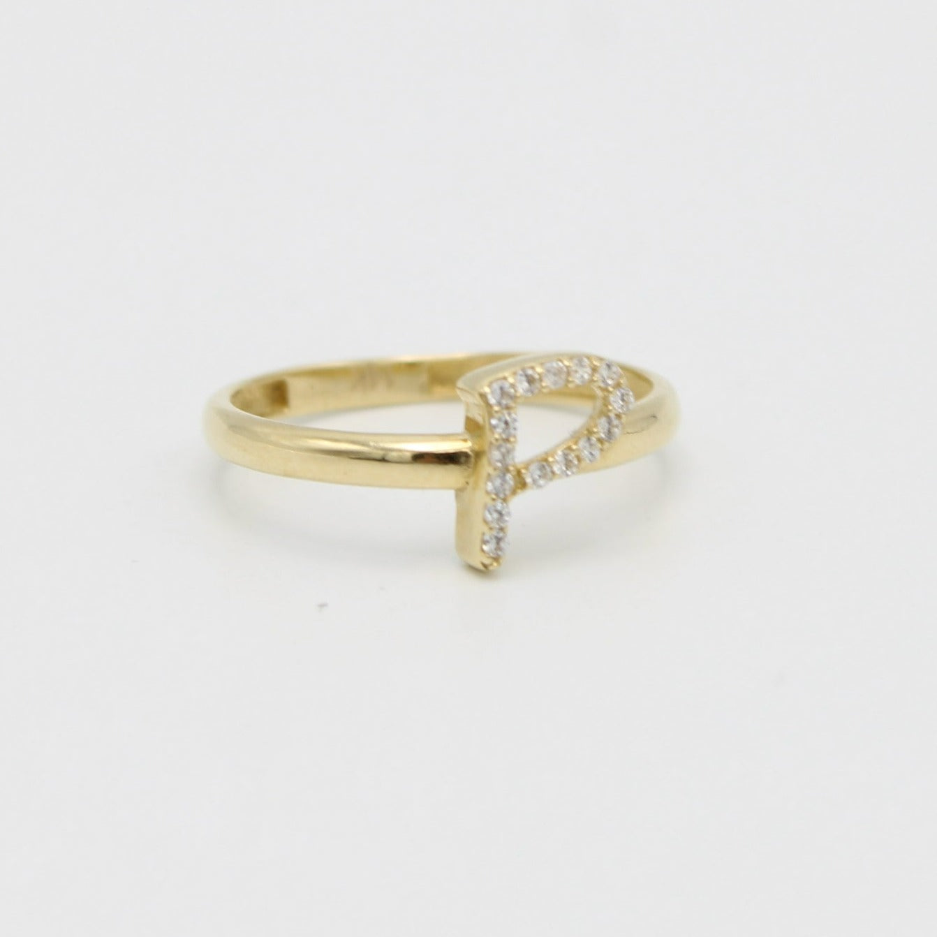14K Initial Name P  Ring Cz Stones Yellow Gold