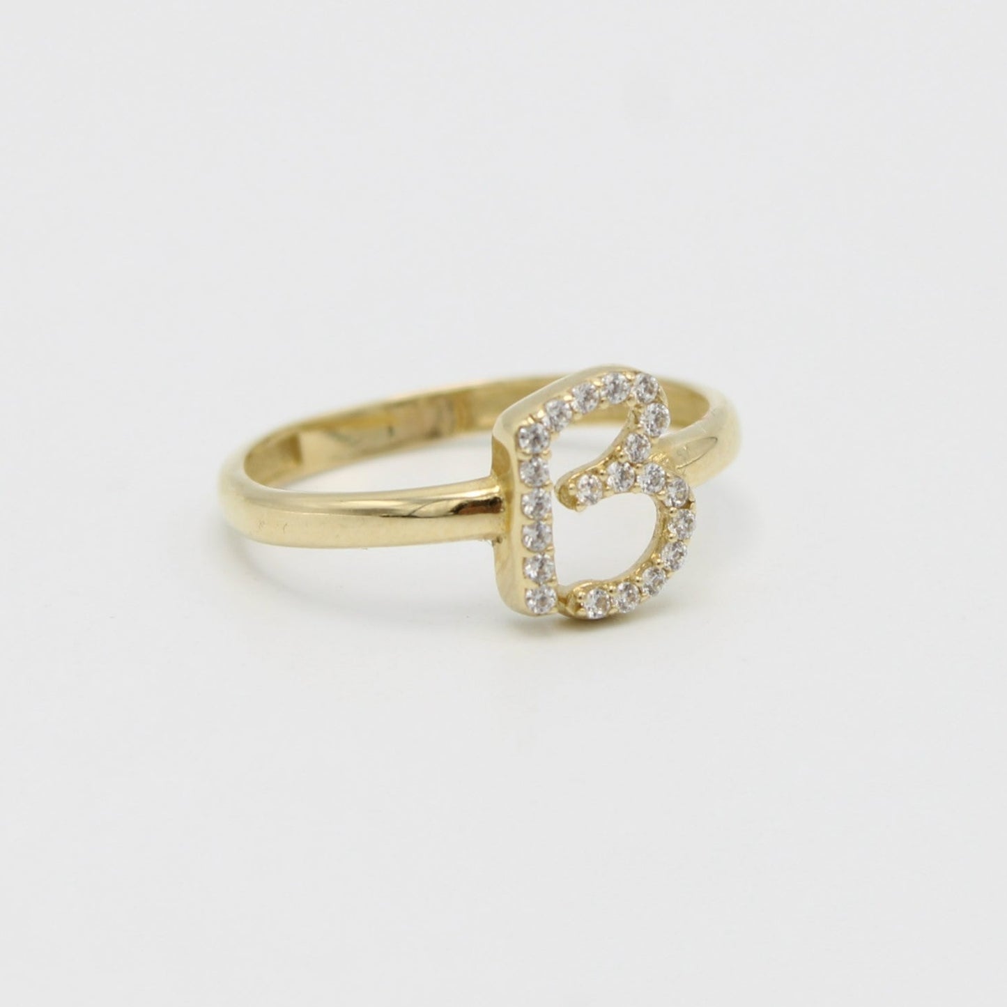 14K Initial Name (B) Ring Cz Stones Yellow Gold