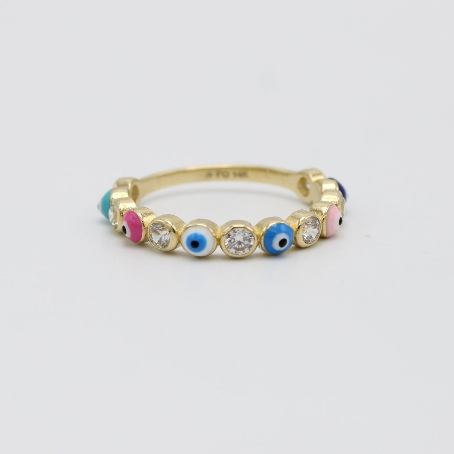 14K Evil Eye Ring Cz Stones  Yellow Gold