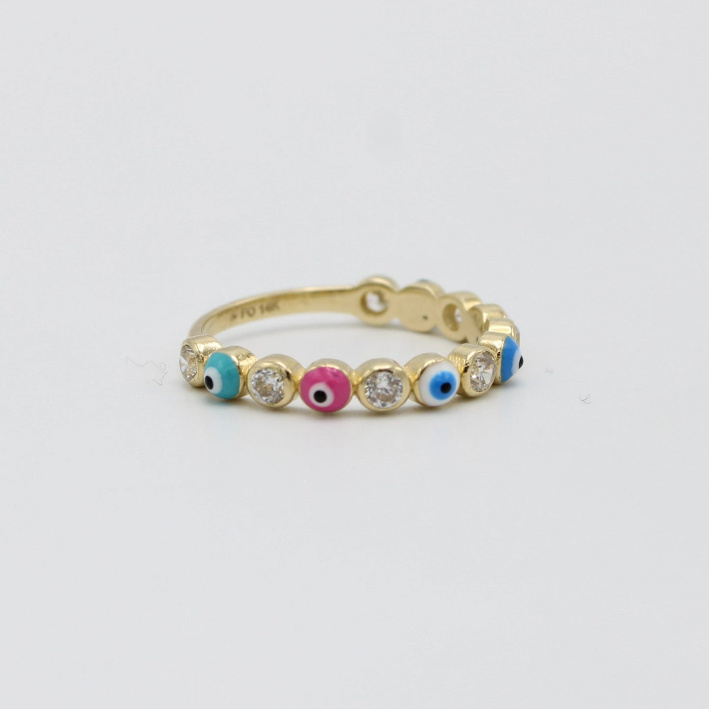 14K Evil Eye Ring Cz Stones  Yellow Gold