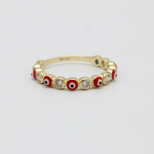 14K Red Evil Eye Ring Cz Stones  Yellow Gold