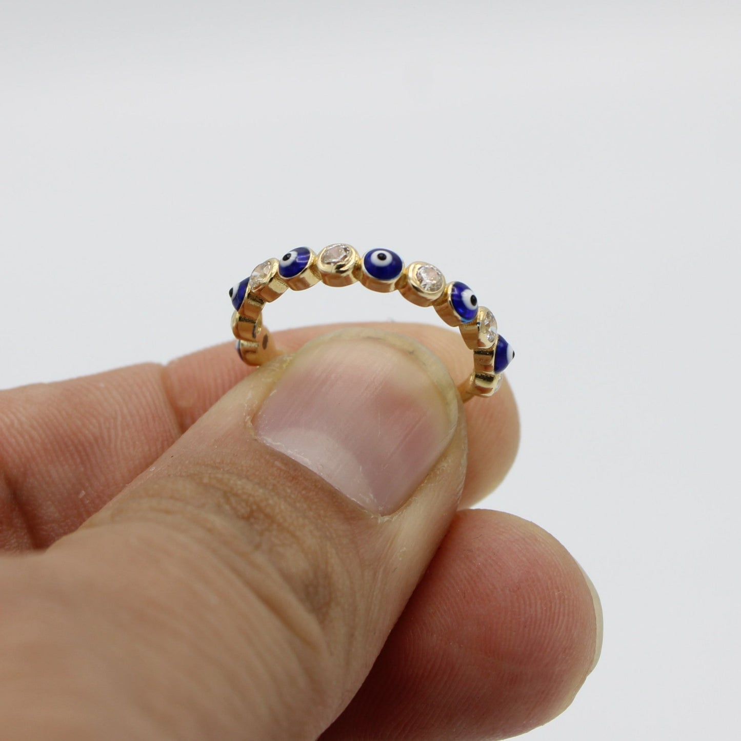 14K Blue Evil Eye Ring Cz Stones  Yellow Gold