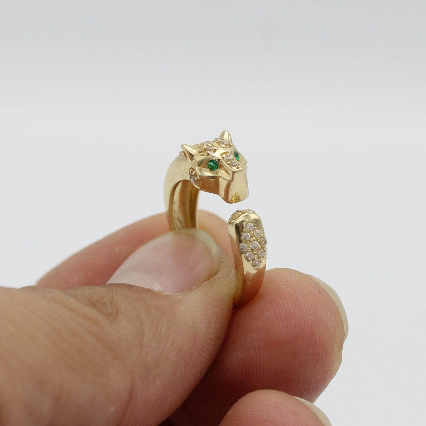 14K Panther Ring Cz Stones  Yellow Gold