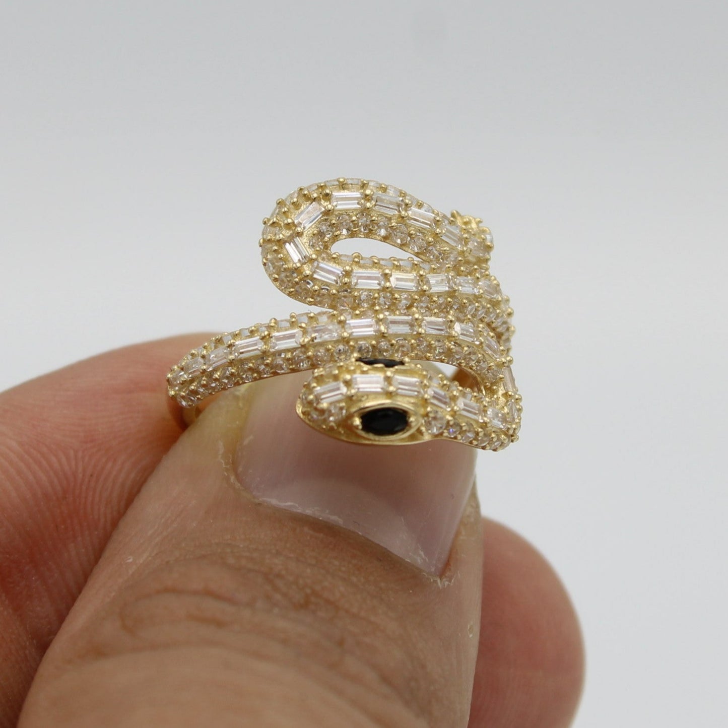 14k Snake Ring Cz Stones Yellow Gold