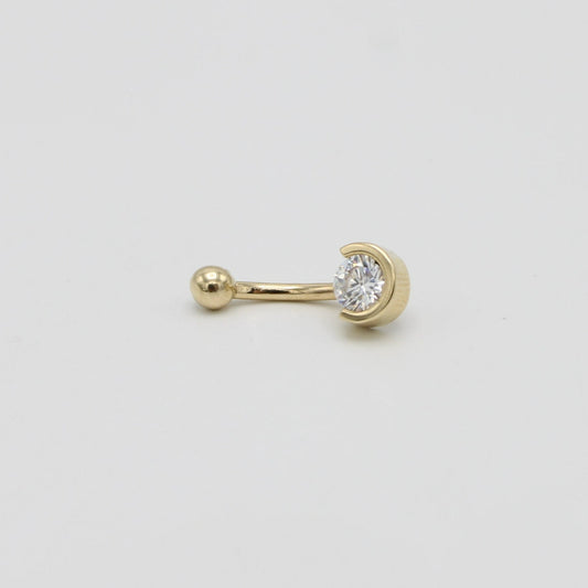 14K Belly Piercing Cz Stones Yellow Gold