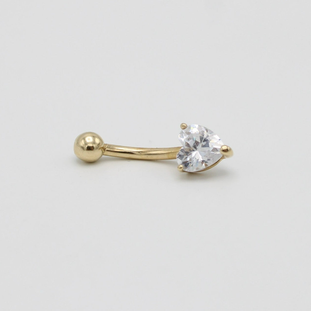 14K Heart Belly Piercing Cz Stones Yellow Gold