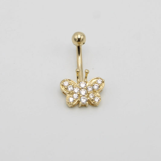 14K Butterflyt Belly Piercing Cz Stones Yellow Gold