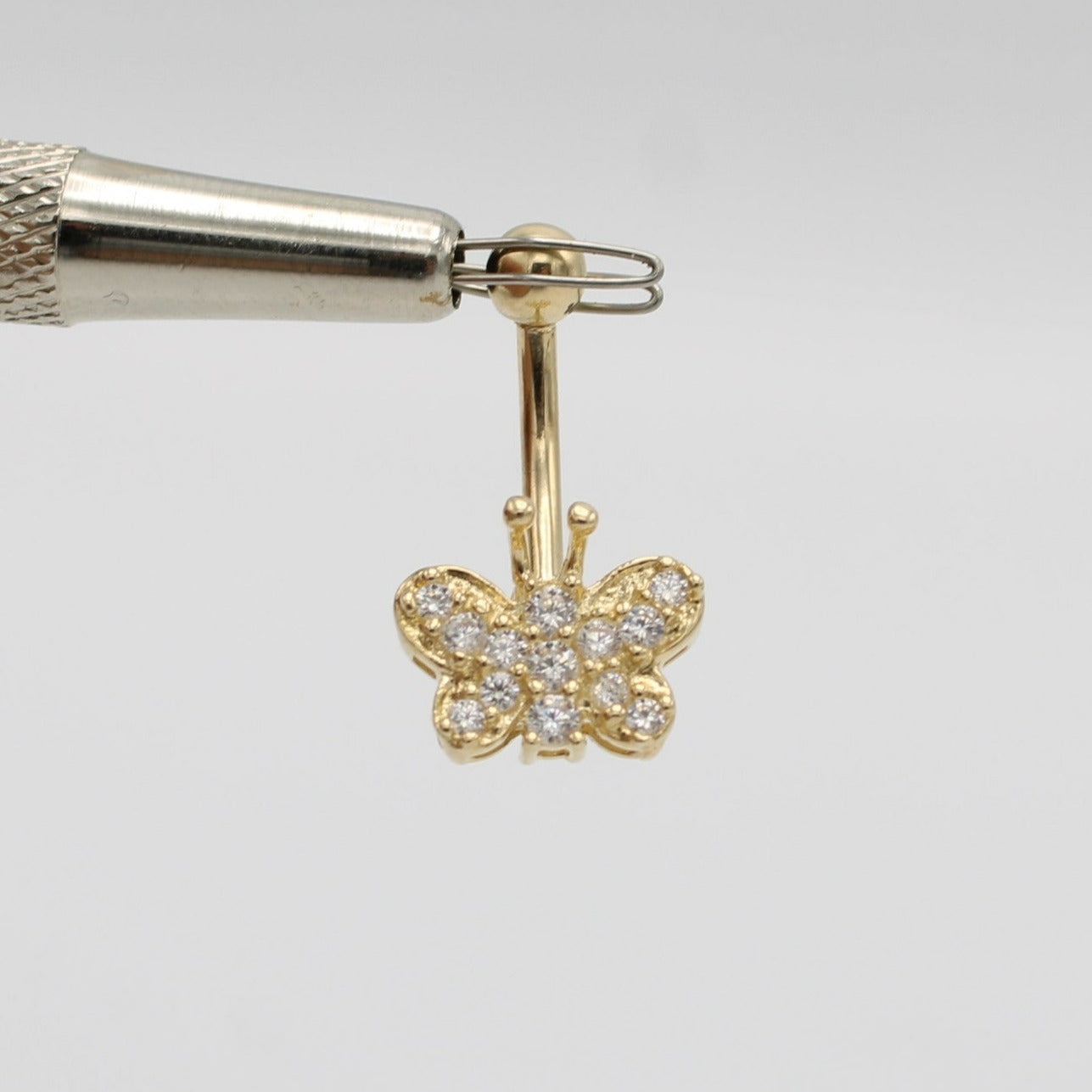 14K Butterflyt Belly Piercing Cz Stones Yellow Gold