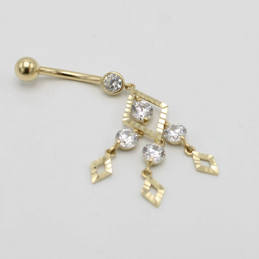 14K Belly Piercing Cz Stones Yellow Gold