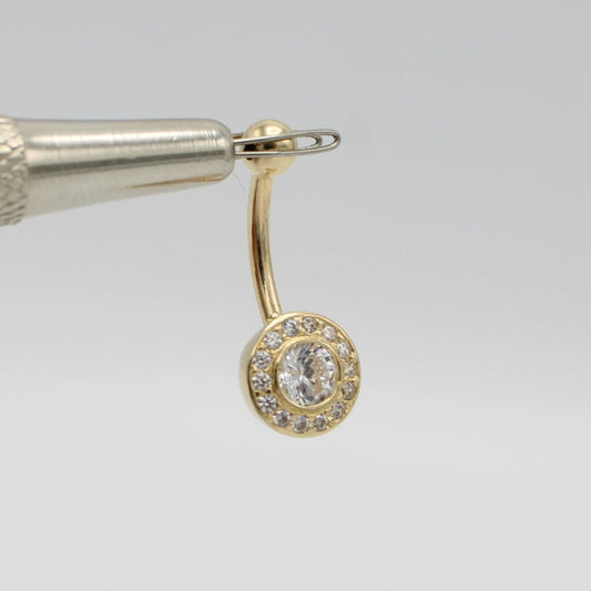 14K Round Belly Piercing Cz Stones Yellow Gold