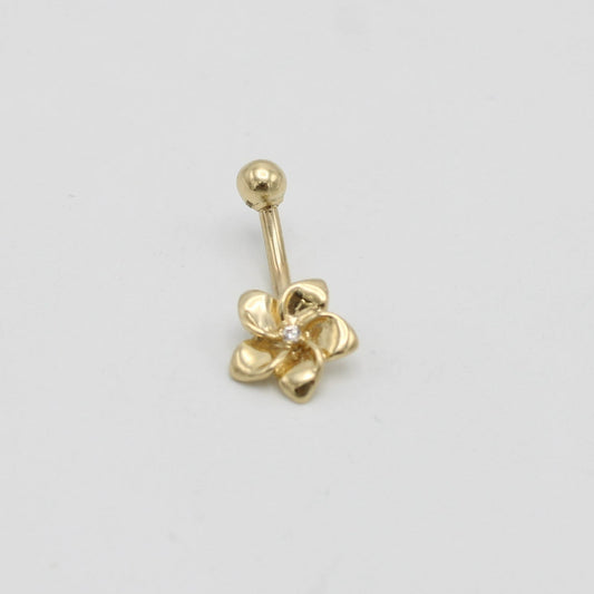 14K Belly Piercing Cz Stones Yellow Gold