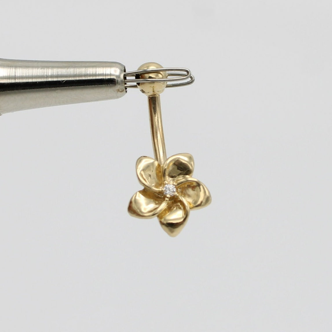 14K Belly Piercing Cz Stones Yellow Gold