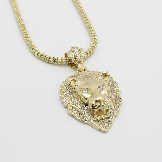 14K Lion Pendant  With Ice Chain Yellow Gold