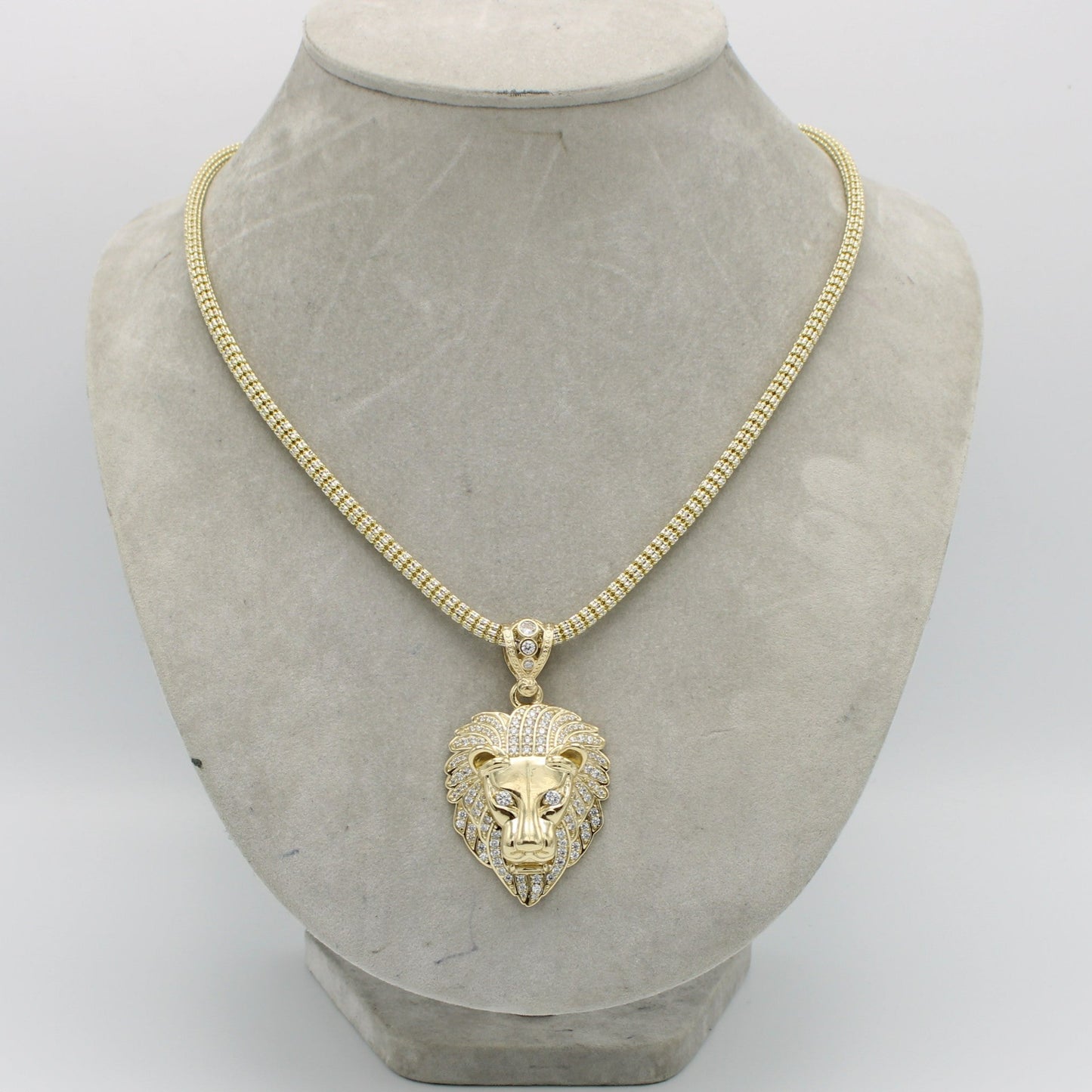 14K Lion Pendant  With Ice Chain Yellow Gold