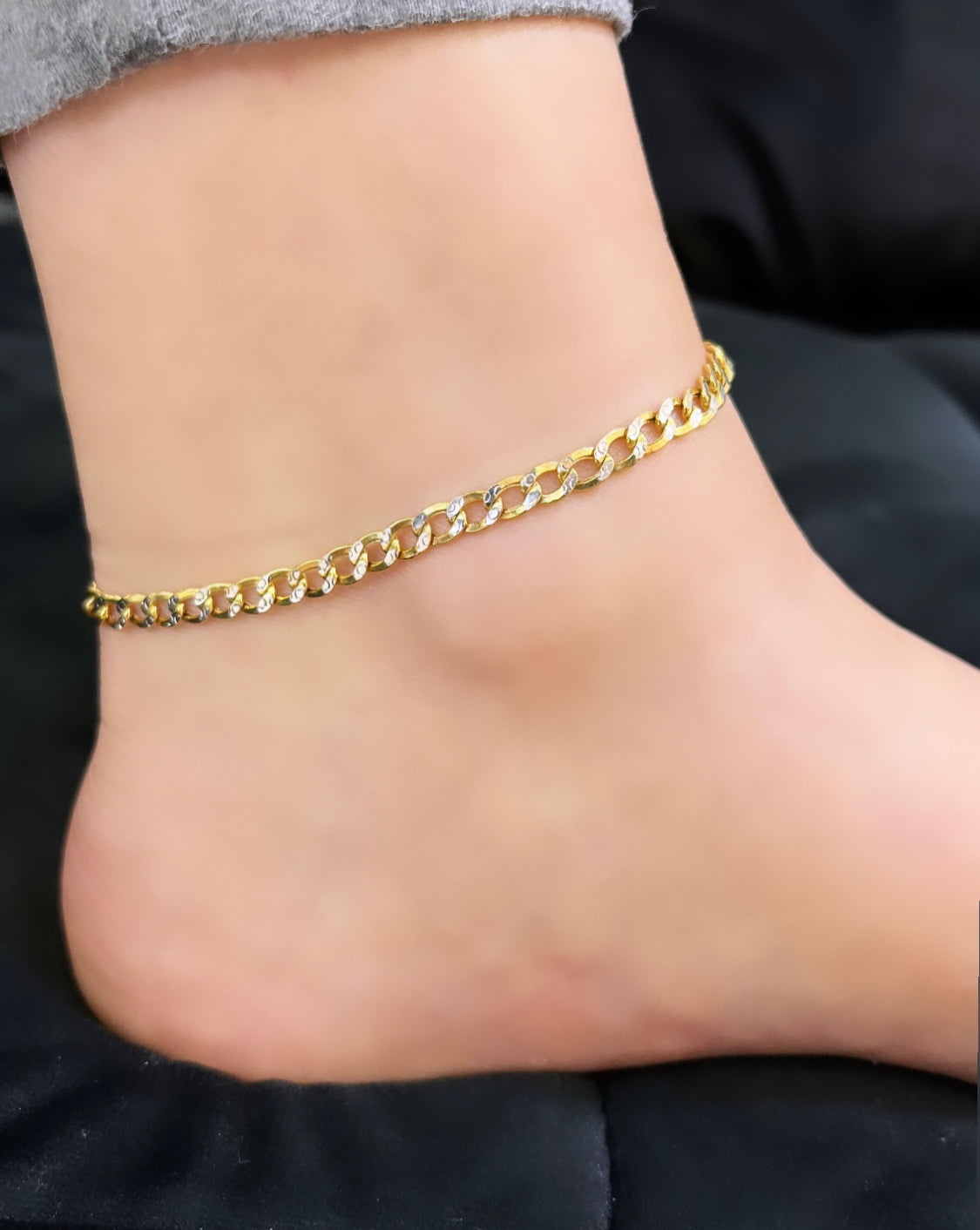 14k Cuban Ankle Bracelet Two Tones Yellow Gold