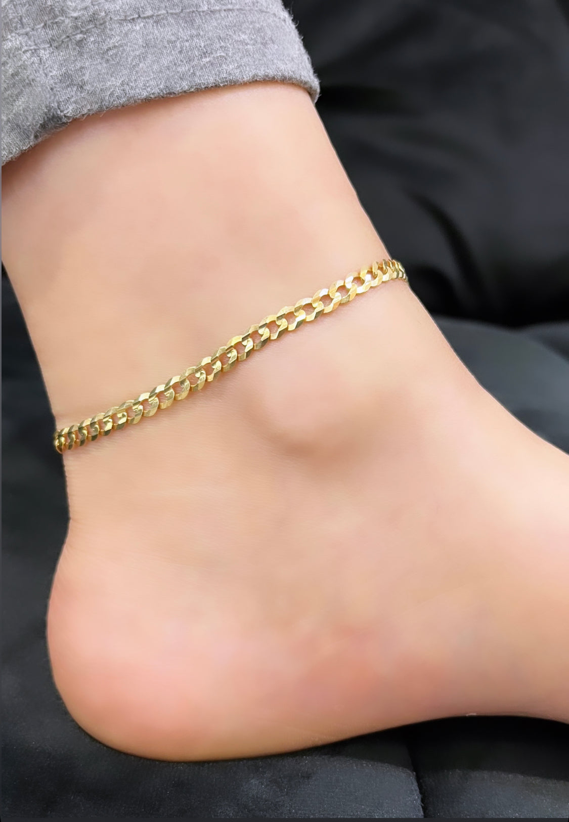 14k Flat Cuban Ankle Bracelet Yellow Gold