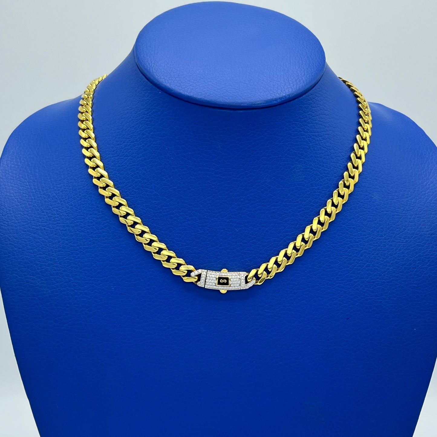 14K Hollow MONACO Choker Curve Cz Lock \\ 7.6 mm - 18” \\