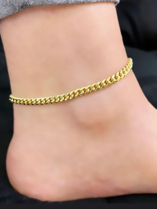 14k Miami Cuban Ankle Bracelet Two Tones Yellow Gold