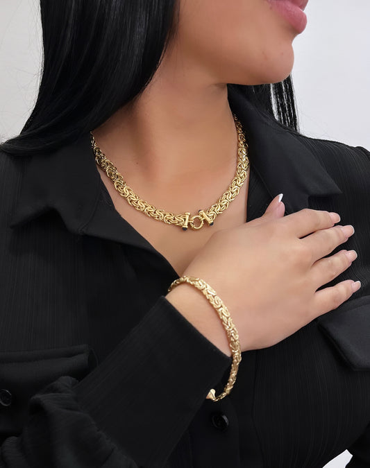 14K Set Byzantine Choker And Bracelet Yellow Gold